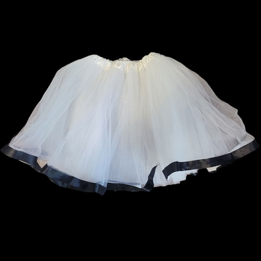 White tutu with black ribbon trim